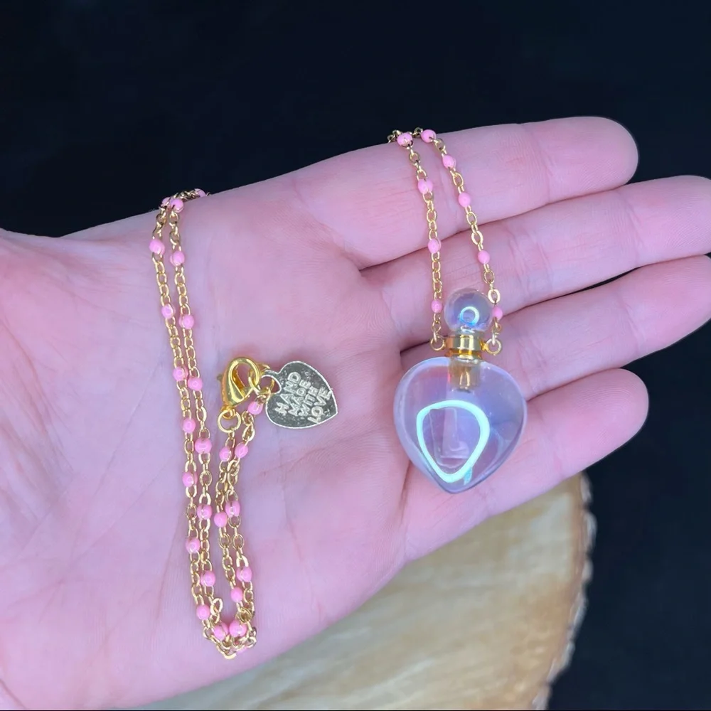 Carved Heart Angel Aura Quartz Crystal Bottle Necklace - Picture 2 of 4